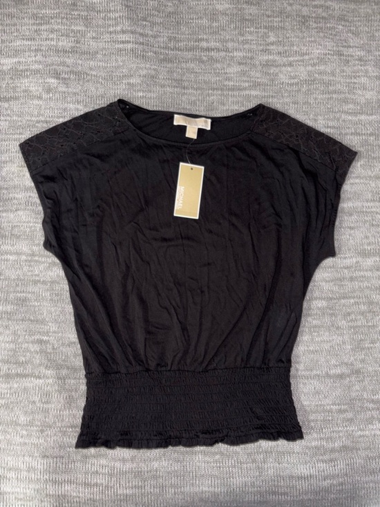 Michael Kors Tops - Michael Kors Black Short Sleeve Smocked-Waist Blouse